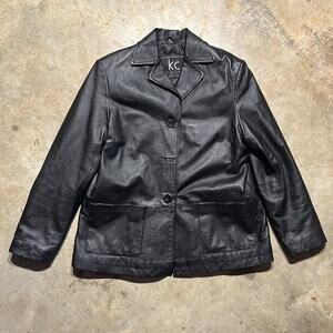Vintage 2000s KC Collection Black Leather Coat Jacket
